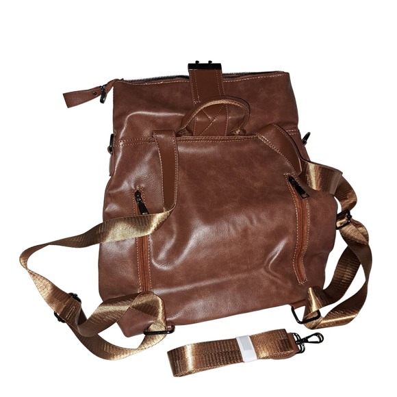 SALE!!! NEW Vegan Carmel Leather BackPack Convertible Crossbody - Picture 4 of 8